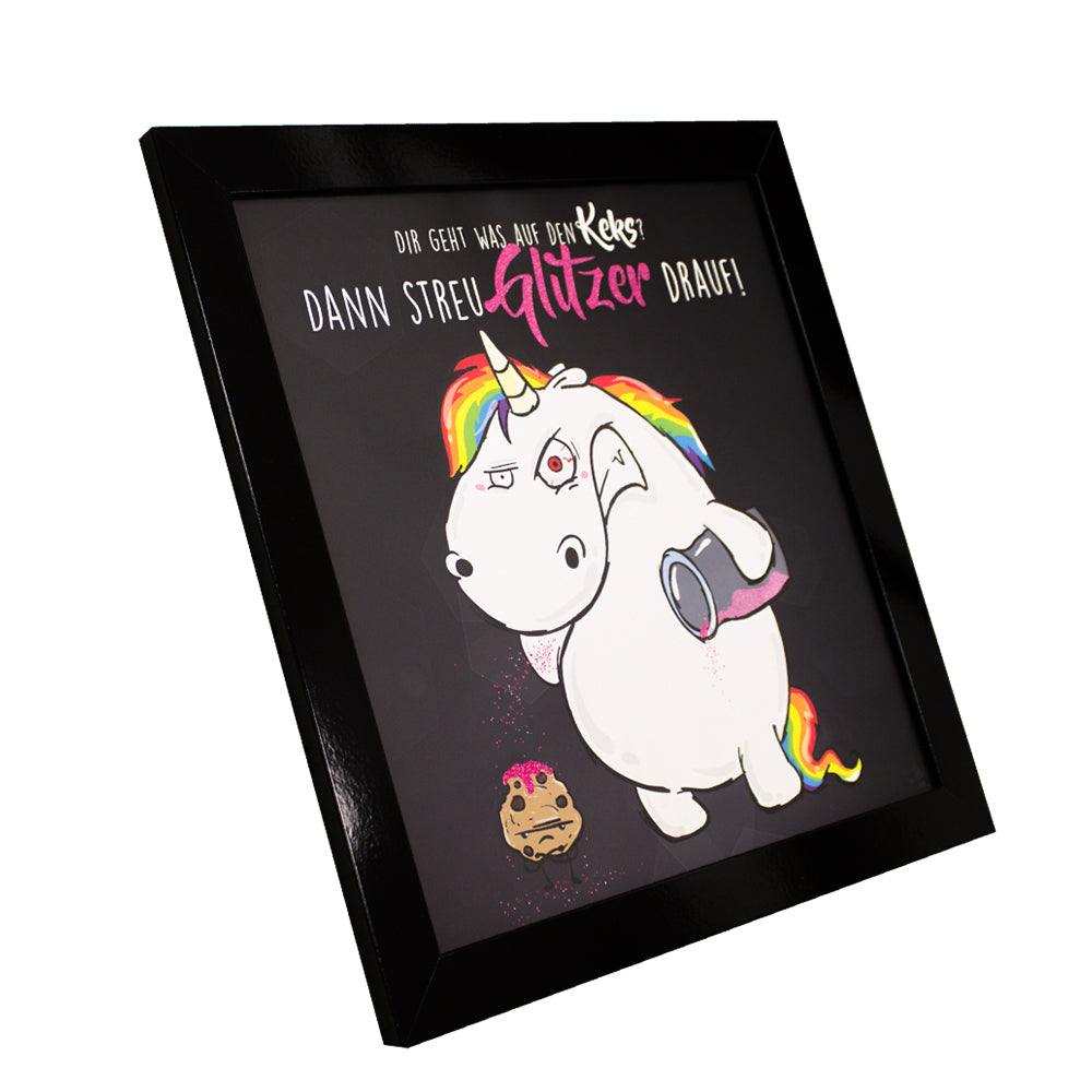  Pummeleinhorn Wandbild Einhorn Bild Glitzer Böse | 50x50cm
