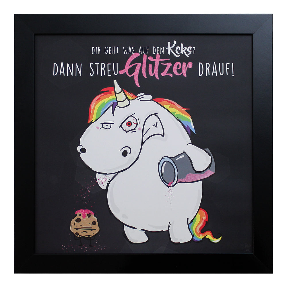  Pummeleinhorn Wandbild Einhorn Bild Glitzer Böse | 50x50cm
