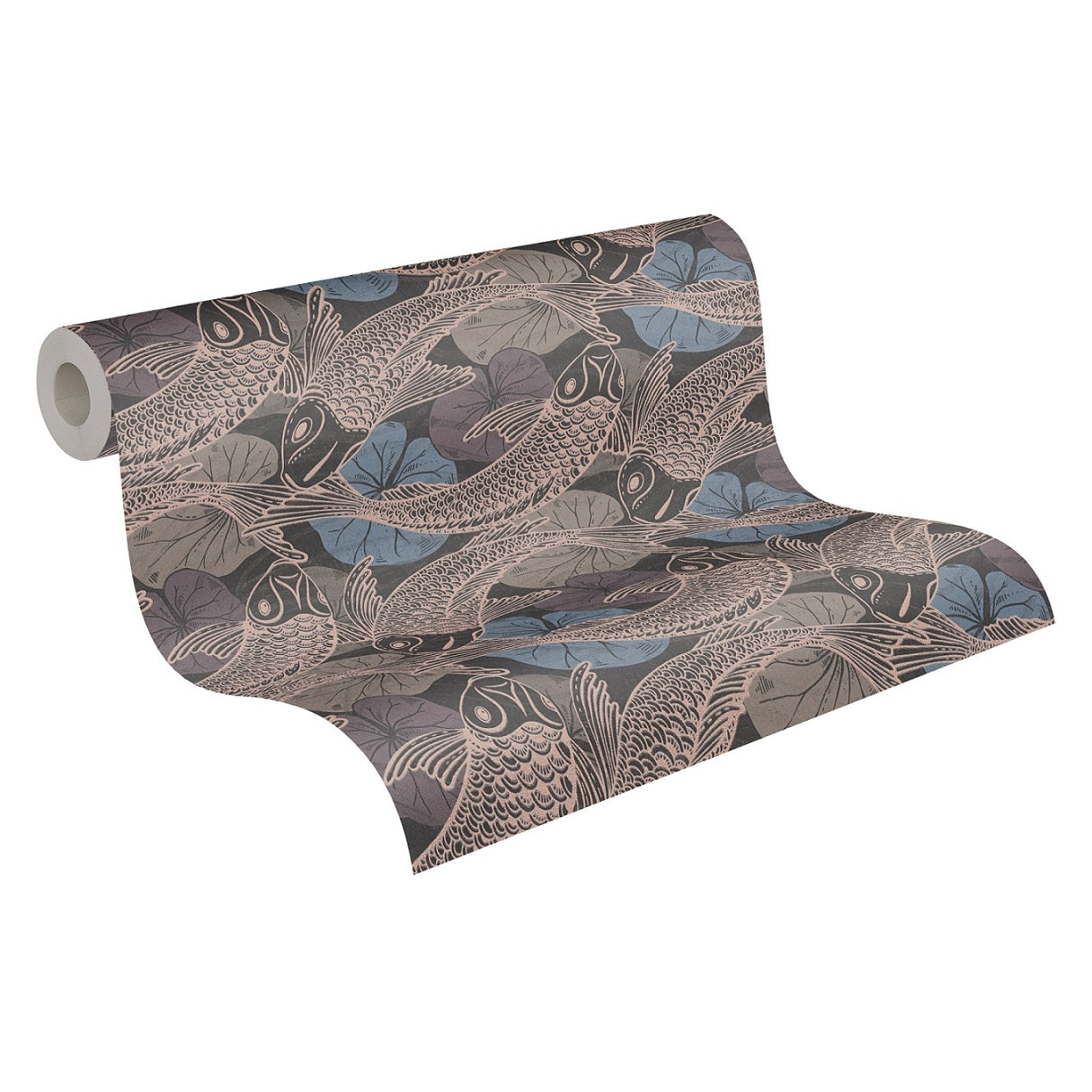  Tapete Vlies Koi Blätter Blau Kupfer Metallic 37859-4