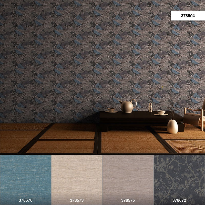  Tapete Vlies Koi Blätter Blau Kupfer Metallic 37859-4
