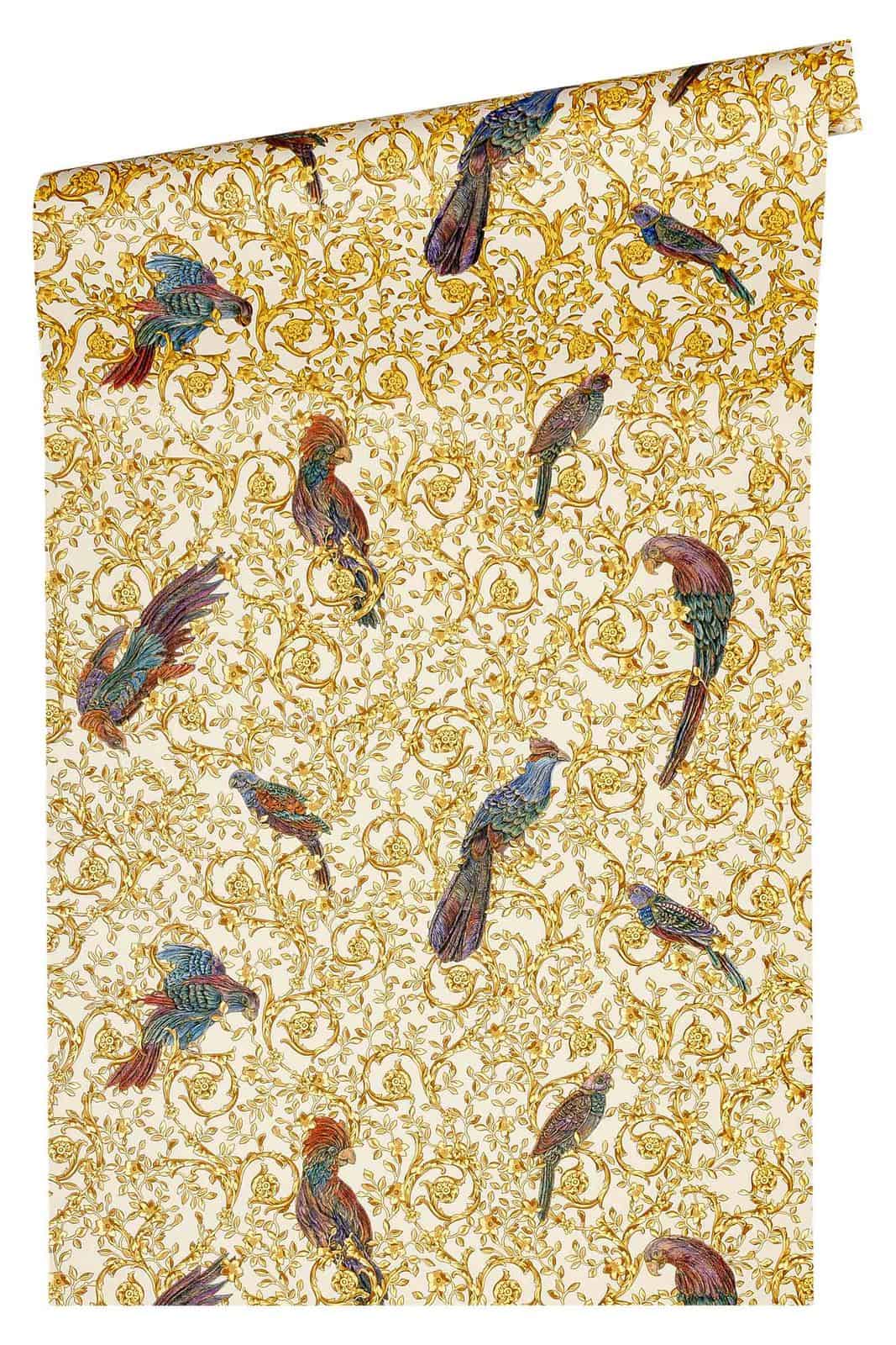  Versace Home Tapete Barock Vögel Weiß Metallic 370532