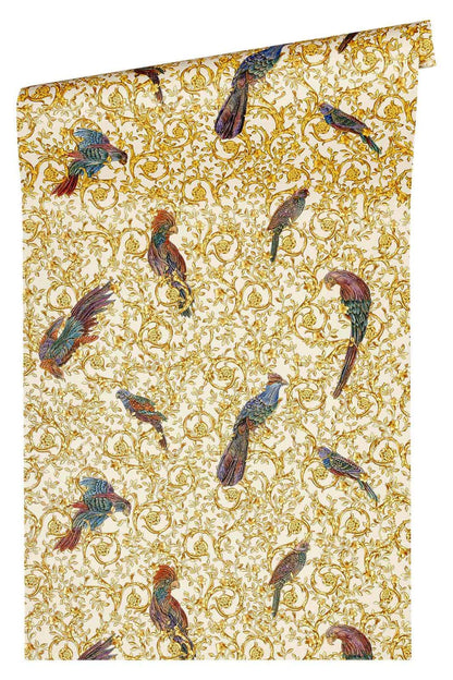  Versace Home Tapete Barock Vögel Weiß Metallic 370532