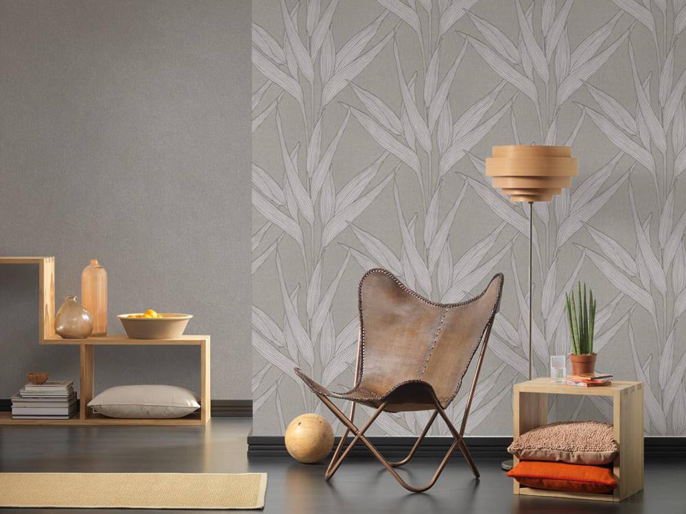  Vlies Tapete Blätter Dunkelgrau Hygge Livingwalls 36123-1